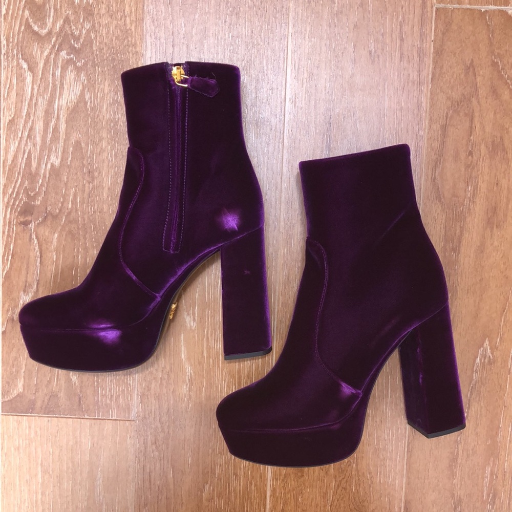 Prada Velvet 115 Magenta Platform Ankel Boots - 6 - Picture 13 of 15